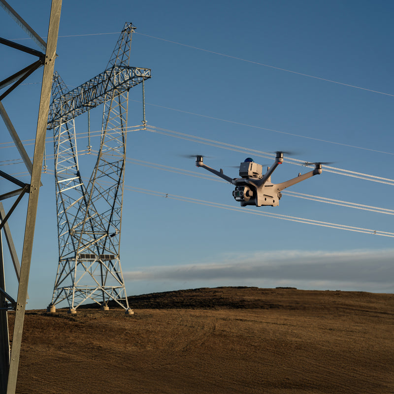 A DJI Matrice 4TD drone with a obstacle sensing module for situational awareness near power lines