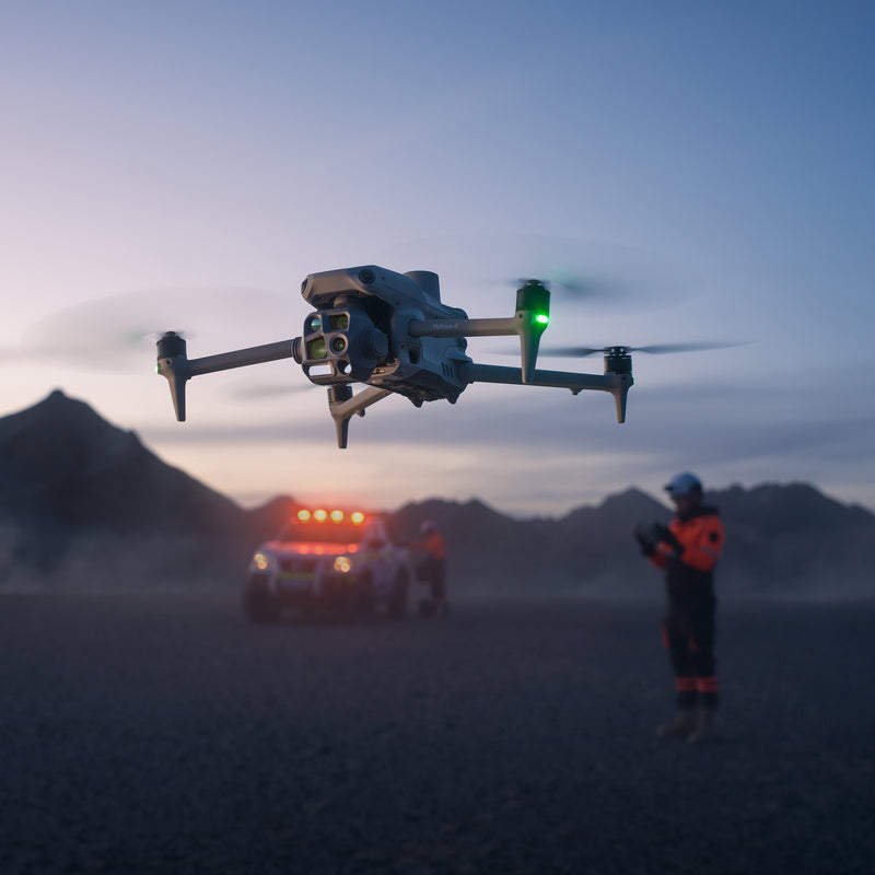 A Search and Rescue team flying the Matrice 4T with spotlights in a SAR scenario