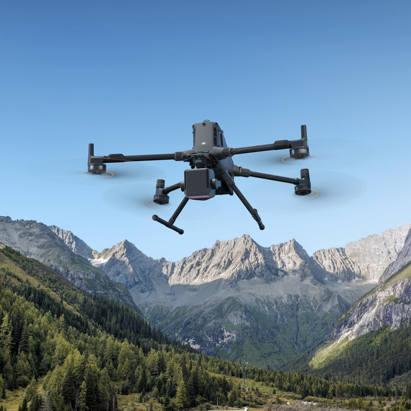 DJI Zenmuse L3 on a Matrice 400 performing a LiDAR survey of a mountaineous area