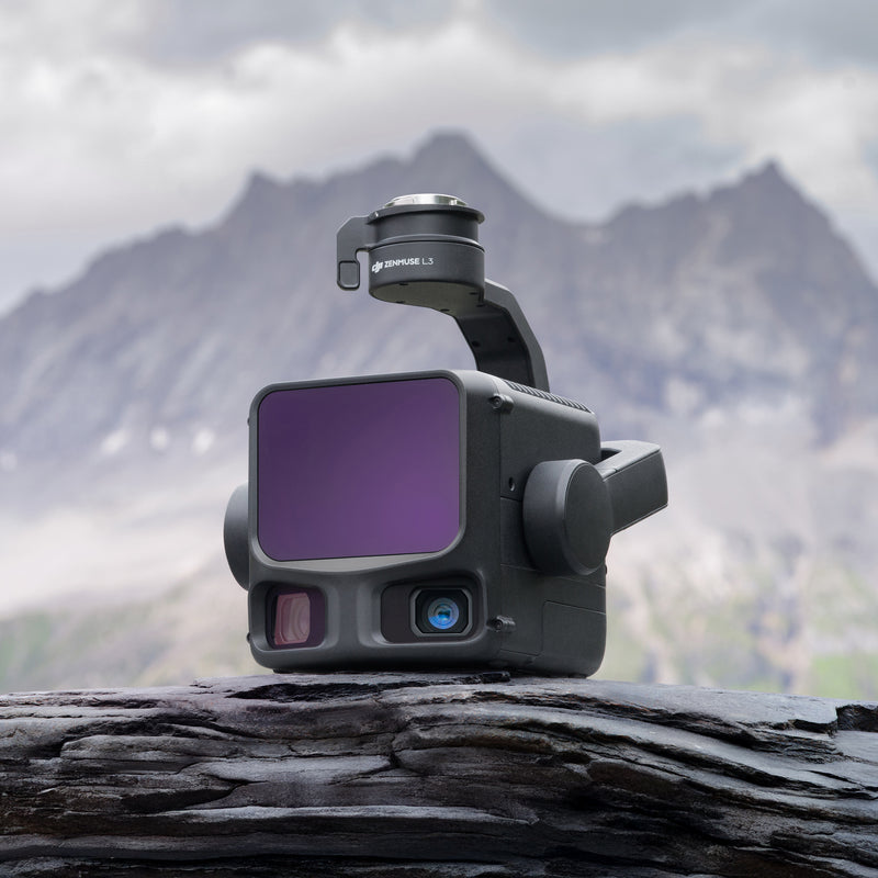 DJI Zenmuse L3 on a rock in mountaineous terrain