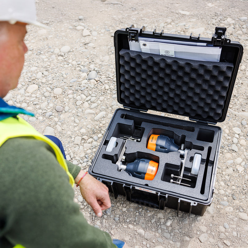 Drone PIlot setting up WingtraGround for volumetric measurements of aggregate stockpiles