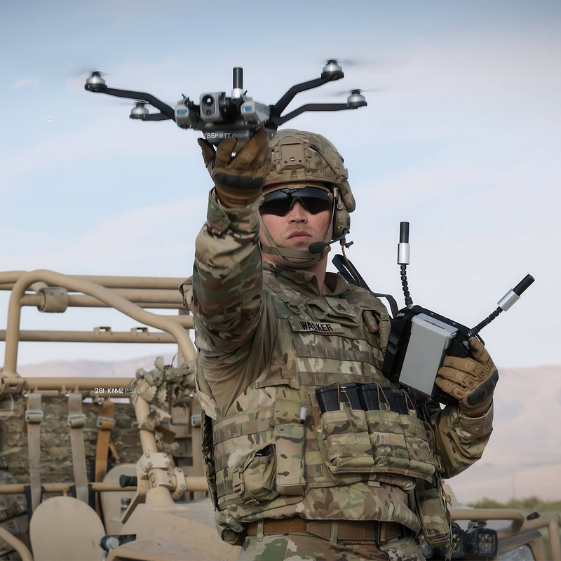 U.S. Army operator hand launching the Red Cat Black Widow